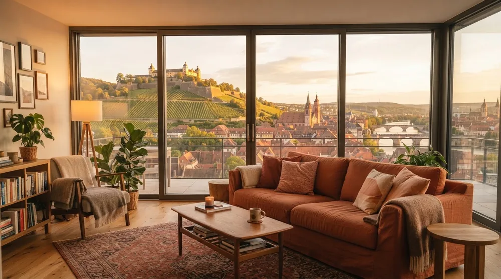 Gemütliche Couch mit Blick auf Würzburg